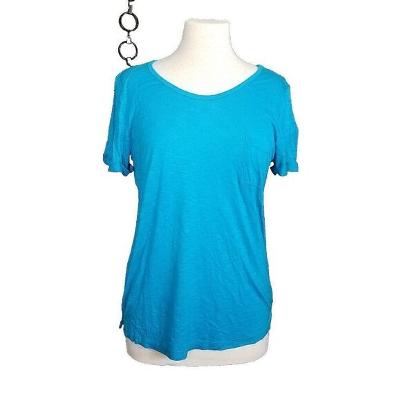 Color Story Large Electric Blue Short Sleeve Pocket Tee Shirt Top T Shirt NWOT - Picture 1 of 13